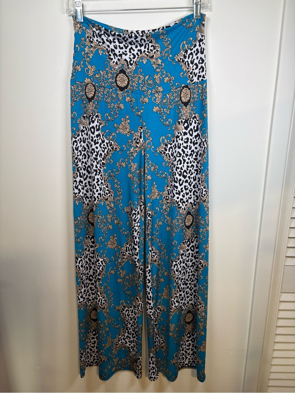 Turquoise Baroque & Animal Print Boot-Cut Pants